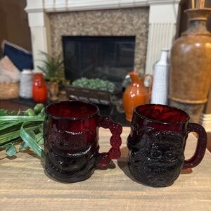 2 Vintage Arcoroc Ruby Santa Mug